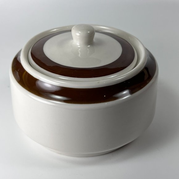 Vtg Jackson Custom China Sugar Bowl Lid Brown White Union Made Restaurant Ware - Picture 5 of 8